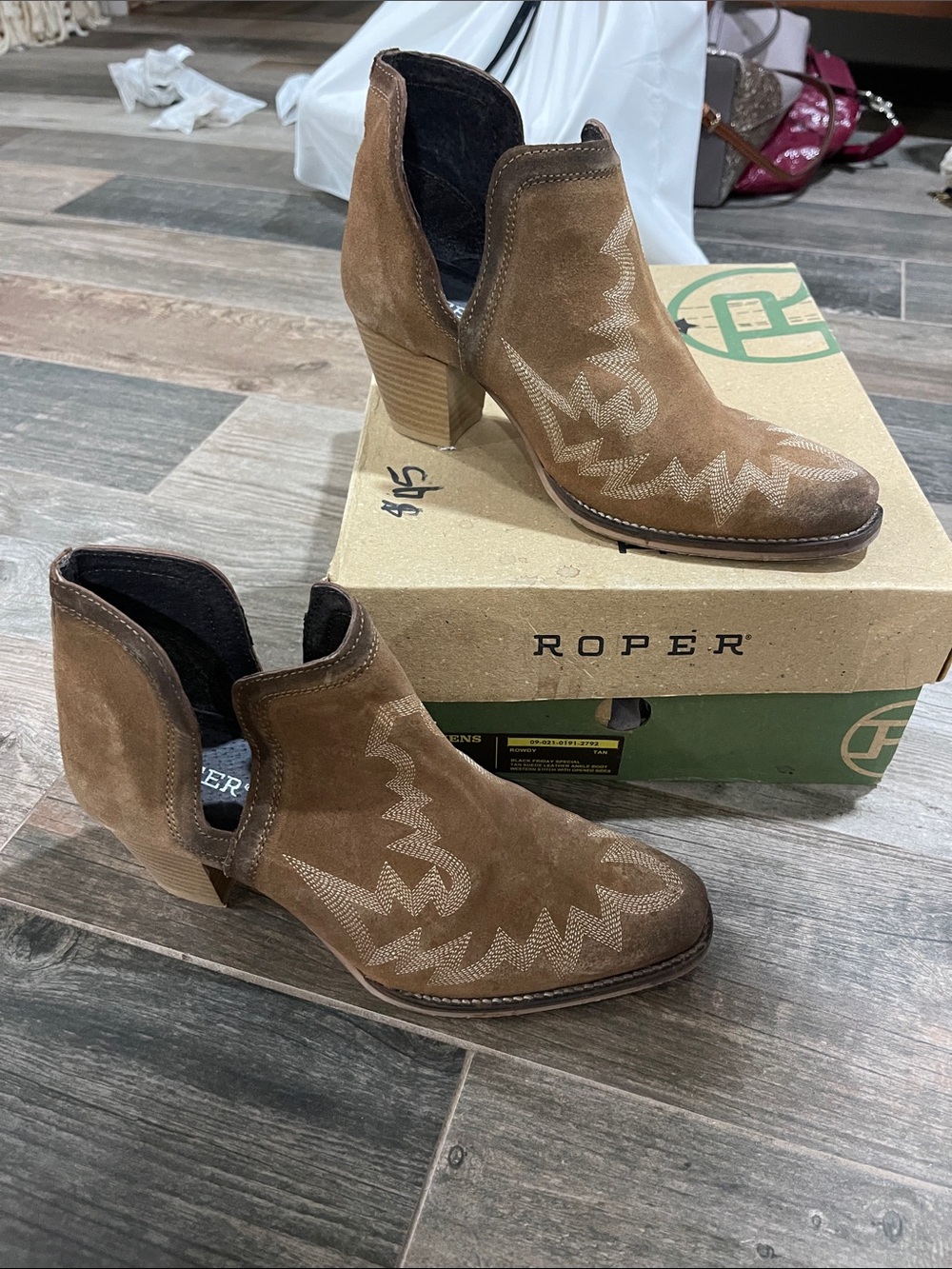 Roper Brown Suede Western Cut-Out Ankle Booties